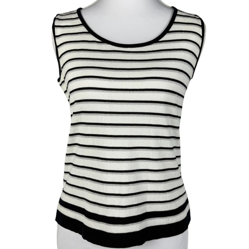 Escada Knit Tank Top Womens EU 36 4/6 US Scoop Neck White Navy Stripe Italy